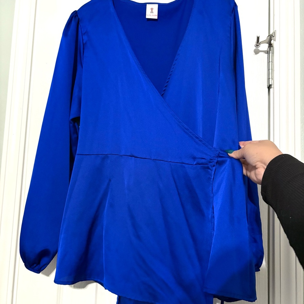 Liliana Royal Blue wrap blouse - Picture 4 of 7
